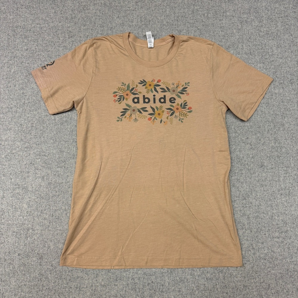 Bella + Canvas Abide Floral Graphic T-Shirt Medium Tan Calvary Bible Logo Tee